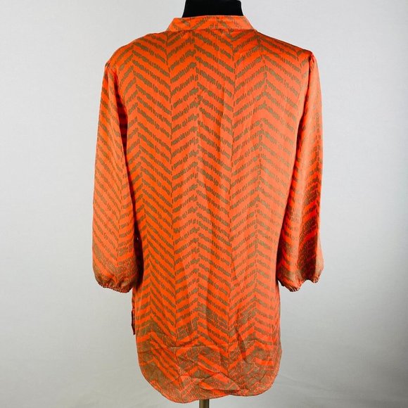 Liz Claiborne Womens XS Polyester Orange Taupe Zig Zag Print Button Down Shirt - Picture 5 of 7